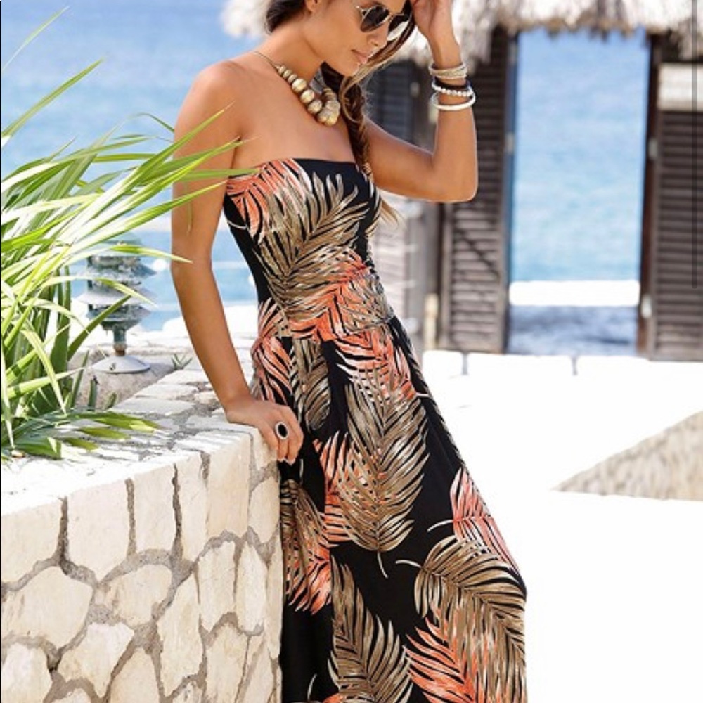 La Scana for Venus strapless tropical floral bandeau maxi dress sz S